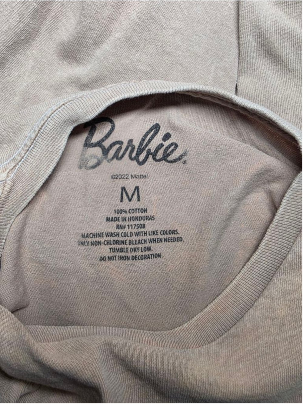 Barbie Afro Graphic Tee Beige Y2K Retro Barbiecore T Shirt Size M - Picture 9 of 9